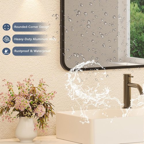 Black Bathroom Mirror - 22x30 Rectangle Vanity Mirror with Matte Aluminum Frame & Shatterproof Glass