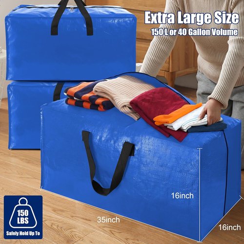 Cosy Family Extra Large Moving Bags - 8 Pack with Strong Handles, Zippers & Backpack Straps (40 Gal, Multicolored)