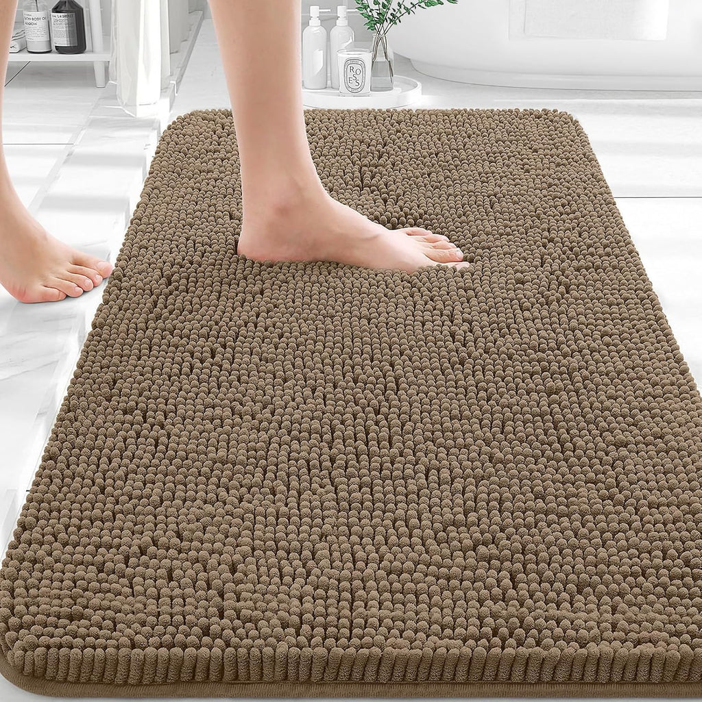 OLANLY Bathroom Rugs - Extra Soft Absorbent Chenille Bath Mats | 36x24, Quick Dry, Rubber Backing, Tan