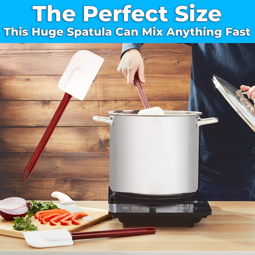 Restaurant Grade, Heavy Duty 14 In. Silicone Spatulas 2 Pack. Long, Heat Resistant Scraper Perfect for Nonstick Cookware. Best Red and White Flat Spatula for Making Eggs. Great Non Scratch Accessory