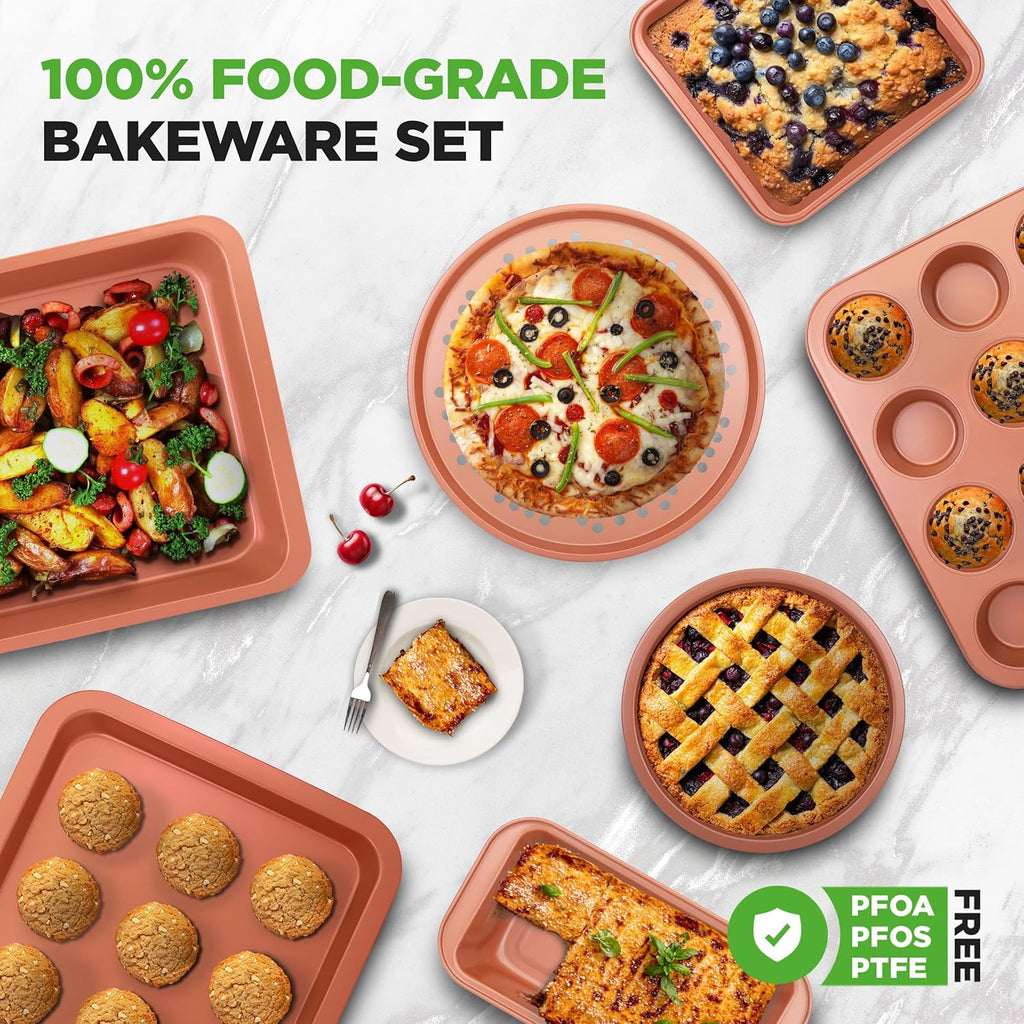 NutriChef 10-Piece Baking Pans Set - Non-Stick Carbon Steel Bakeware, Dishwasher Safe & PFOA Free