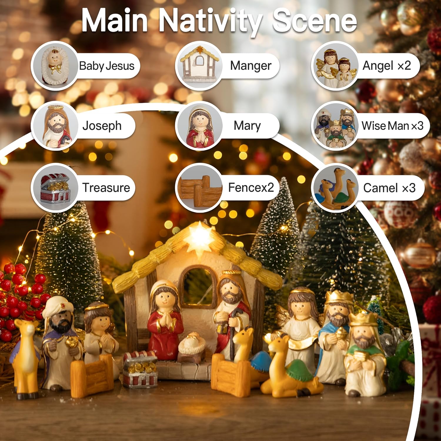Nativity Advent Calendar 2025 - Light-Up Nativity Scene Set with Resin Figures for Kids