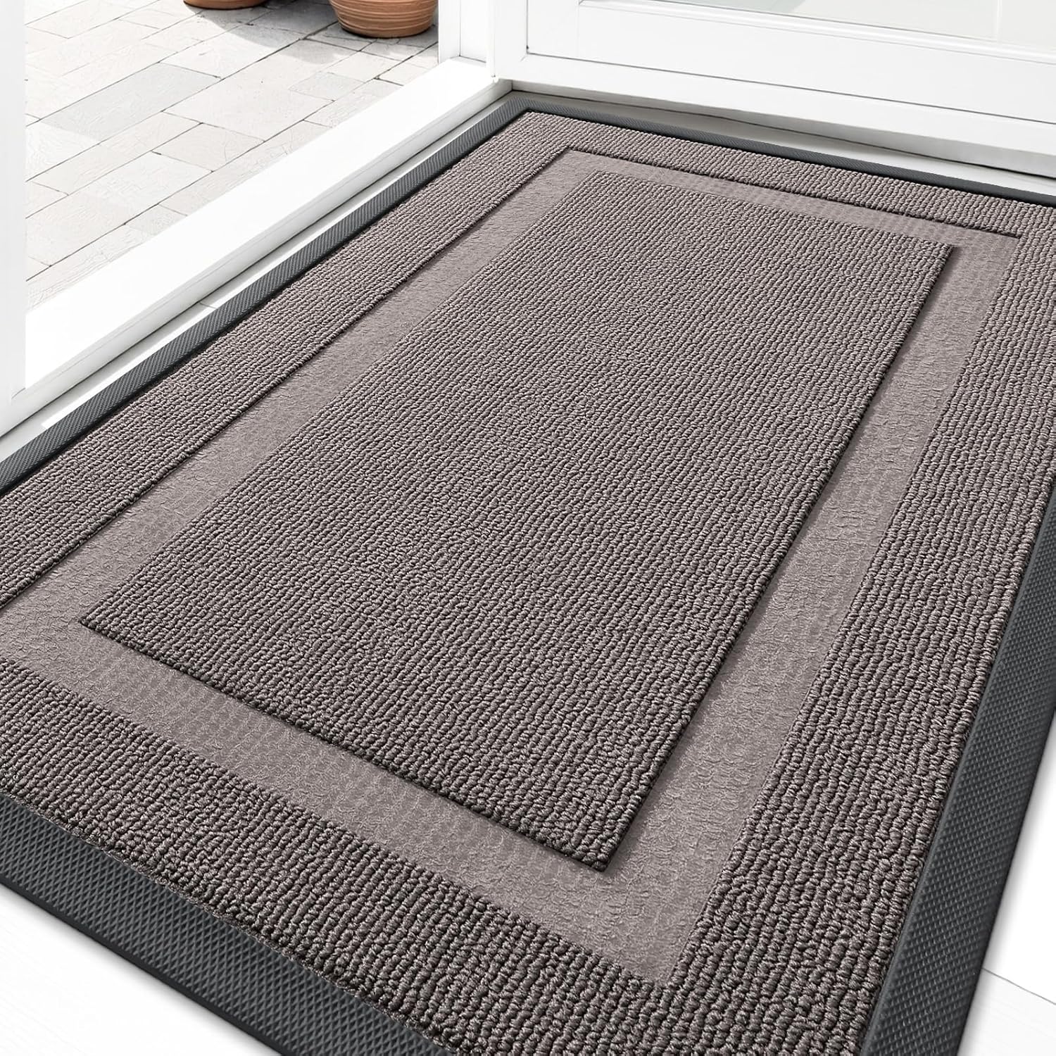 OLANLY Waterproof Front Door Mat - All-Season Natural Rubber Doormat | Easy Clean, Low Profile, 29.5x17, Taupe