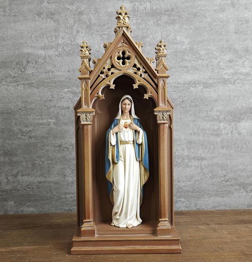 BC Catholic Immaculate Heart of Mary Statue, Virgin Mary Sculpture, 14.9" H Blessed Tabletop Shrine with LED Light, Religious Gift for Mother's Day, Renaissance Sculpture Handpainted by Buildclassic
