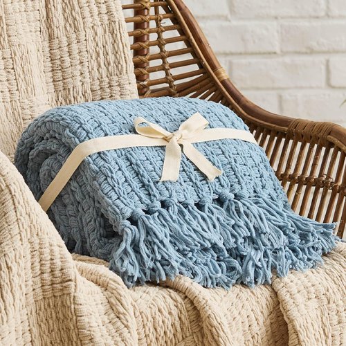 Bedsure Blue Throw Blanket - Super Soft Textured Chunky Knit Chenille | Warm Decorative Boho Design, 50x60 Inches