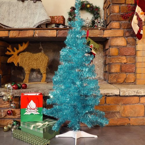 Juegoal 4 FT Pre-Lit Artificial Christmas Tree - Green Tinsel Pine with 70 LED Lights & Timer for Holiday Decor
