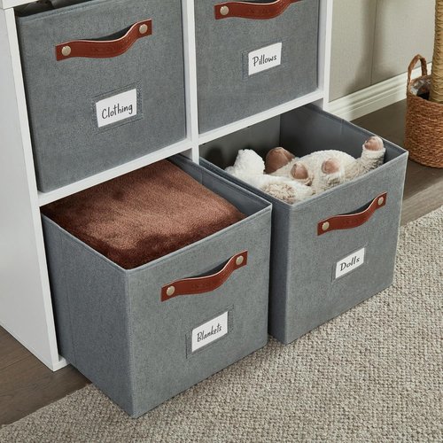 DECOMOMO Storage Bins - Fabric Cube Storage Bins with Labels | 11" Texture Grey, Set of 6