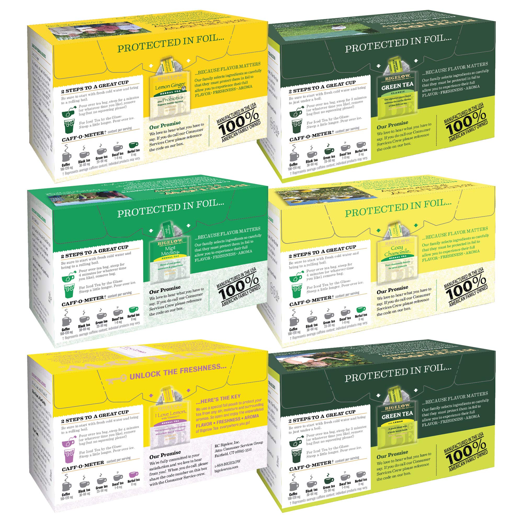 Bigelow Tea Immunity Teas 6 Flavor Variety Pack, Mixed Caffeinated & Caffeine Free Teas, 18 - 20 Ct (Pack of 6), 110 Total Tea Bags