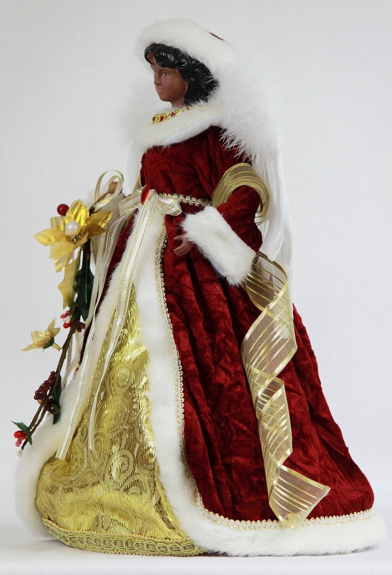 Windy Hill Collection 14" Inch Standing Red Floral African American Black Angel Christmas Tree Topper or Table Top 414570A