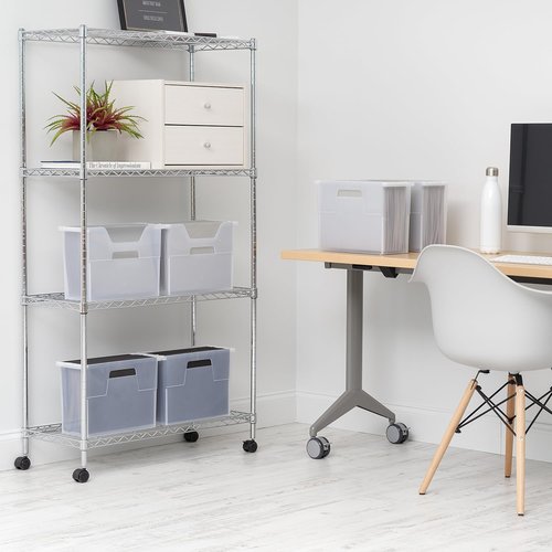 IRIS USA Medium Portable Desktop File Box - Open Lid Design with Side Handles | 6 Pack for Letter Size Documents, Clear
