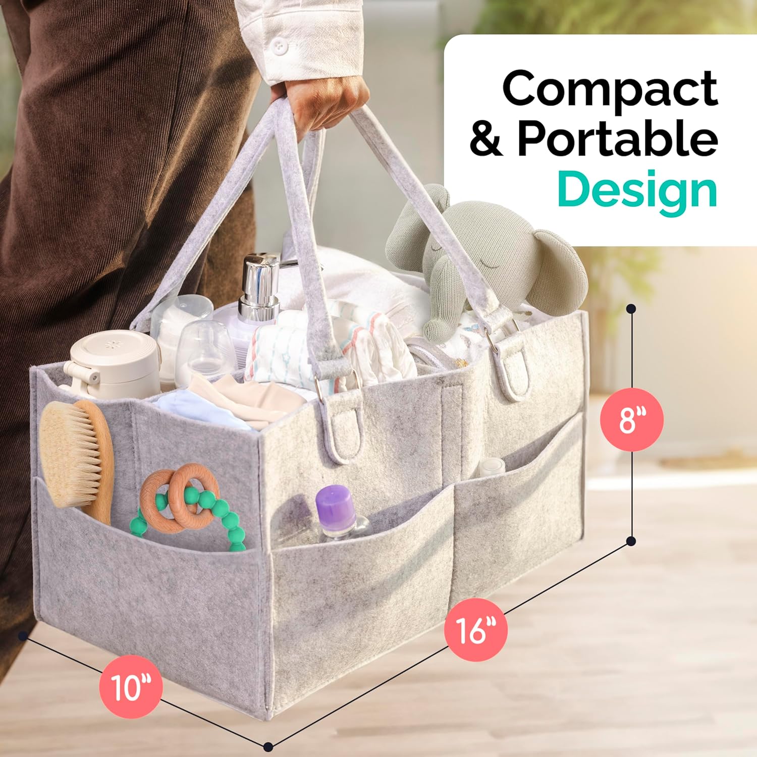 Skiennix Felt Diaper Caddy - Extra Large Portable Organizer for Baby & Toddler Items - Ideal for Nursery & Car