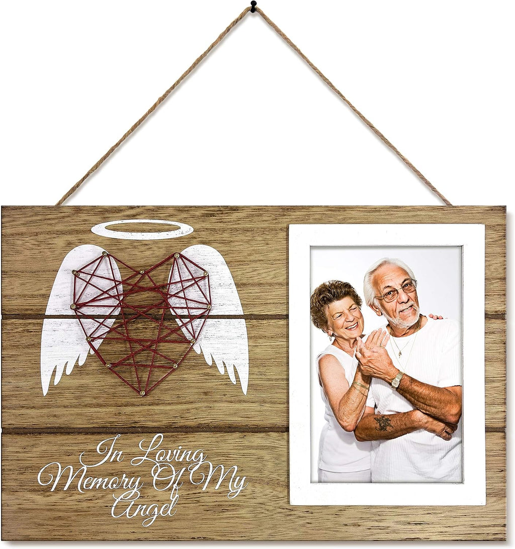 OakiWay Memorial Gifts - Heart-Shaped Guardian Angel Wood Picture Frame | 4x6 Sympathy Gift for Loved Ones