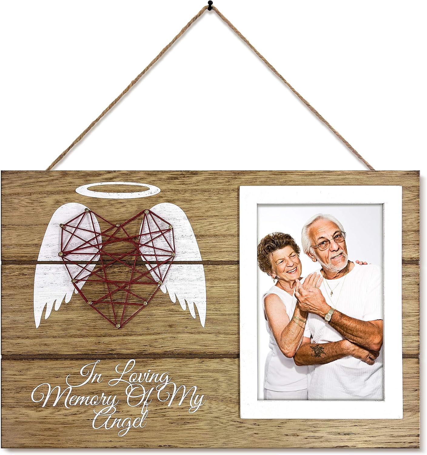 OakiWay Memorial Gifts - Heart-Shaped Guardian Angel Wood Picture Frame | 4x6 Sympathy Gift for Loved Ones