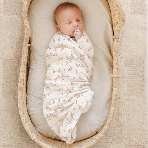 Konssy Muslin Swaddle Blankets - Soft & Breathable 2-Pack Receiving Blankets | Large 47 x 47 Inches (Pink, Floral)