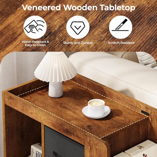 Yaheetech Book Shelf with Storage, Wooden Rolling Bookcase with Wheels, 2 Foldable Fabric Drawers, Magazine Racks and Open Shelves, 13″ × 24″ × 26″, for Living Room, Home Office, Rustic Brown
