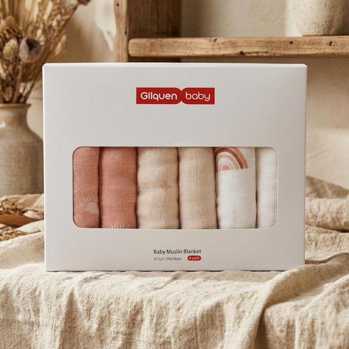 GLLQUEN Baby Receiving Blanket - Soft Cotton Muslin Swaddle Wraps for Newborns | 6 Pack (Sun)