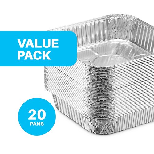 MontoPack 8” Disposable Aluminum Foil Baking Pans - 20 Pack | Versatile 8 x 8 Cake Tins for Broiling, Roasting, Meal Prep