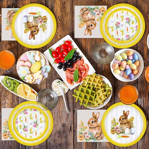 Happy Easter Party Supplies - 150 Count Disposable Tableware Set | 9" Dinner Plates & 7" Dessert Plates