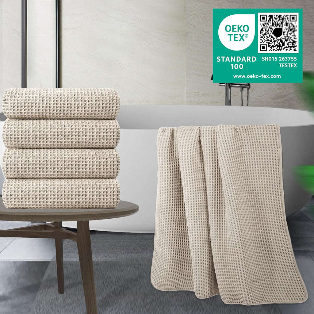 POLYTE Microfiber Bath Towels - Oversize Quick Dry & Lint Free, 60 x 30 in, 4 Pack | Waffle Weave