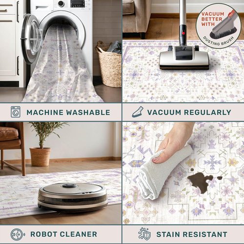Lavender Floral Area Rug by [Brand Name] - Large 8x10 Size, Non-Slip, Stain-Resistant & Washable Carpet