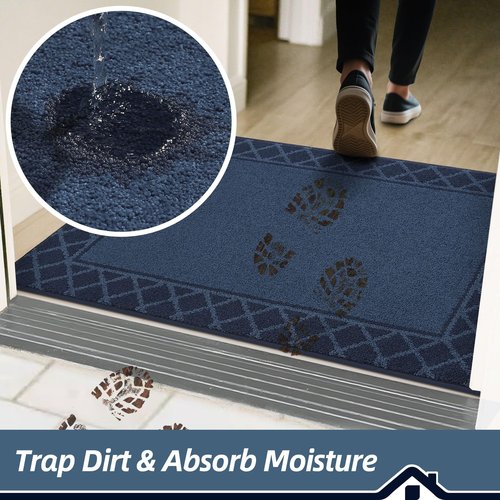 BEQHAUSE Door Mat Indoor Entrance Dirt Trapper Rugs for Entryway Non Slip Welcome Mat Absorbent Floor Mat Low Profile Washable Front Doormat for Dirty Paws, 36" x 60", Navy Blue