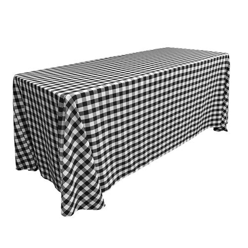 LA Linen TCcheck90x156-BlackK24 Polyester Gingham Checkered Rectangular Tablecloth, White & Black - 90 x 156 in.