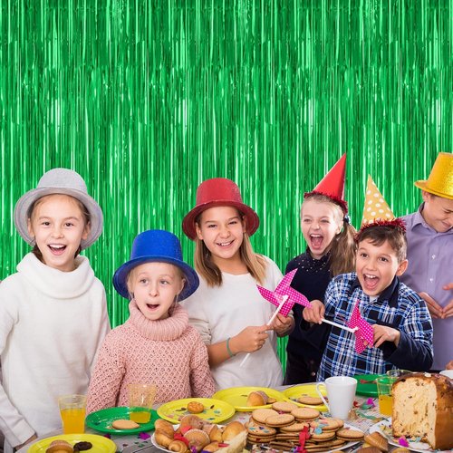 2 Pack Tinsel Backdrop - Green St. Patrick's Day Party Decorations | 3.28FT x 7.05FT Metallic Curtains