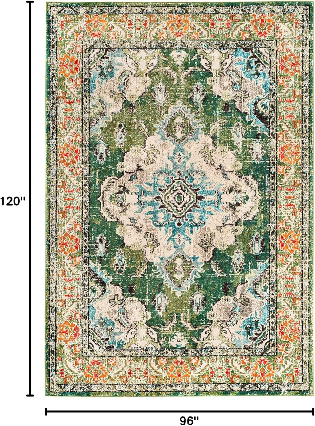 SAFAVIEH Monaco Collection Area Rug - 8' x 10', Forest Green & Light Blue, Non-Shedding & Easy to Clean | Distressed Medallion Design for Living Room, Bedroom, Dining Space