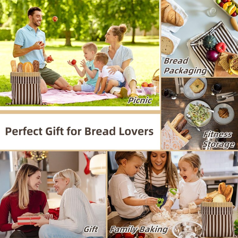 GDDAY Beeswax Bread Bags for Sourdough - Extra Large 17"×12.5", 2 Pack Reusable Organic Cotton Linen Bread Storage Bag, Keeps Bread Fresh Naturally, Eco-Friendly Homemade Bread Bag