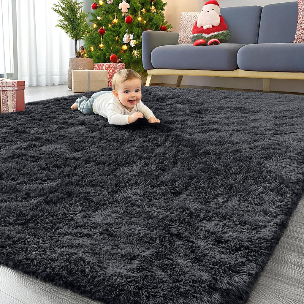OLANLY Large Area Rug - Soft Fluffy Shaggy Carpet for Living Room & Bedroom | 8x10 Black