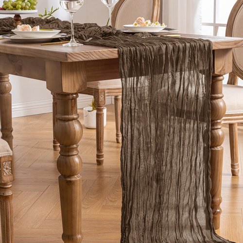 ButterMelt 2 Pack Brown Cheesecloth Table Runner, Boho 35x120 Inch Long Gauze Decor for Baby Shower, Bridal Shower or Wedding Party