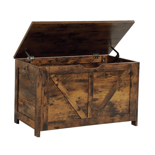 Kavonty Storage Chest, Storage Bench, Retro Toy Box Organizer with U-Shaped Cut-Out Pull, 29.5" L×15.7" W× 17.7”H, Entryway Storage Bench with 2 Hinges,Supports 300 lb, Easy Assembly, Rustic Brown