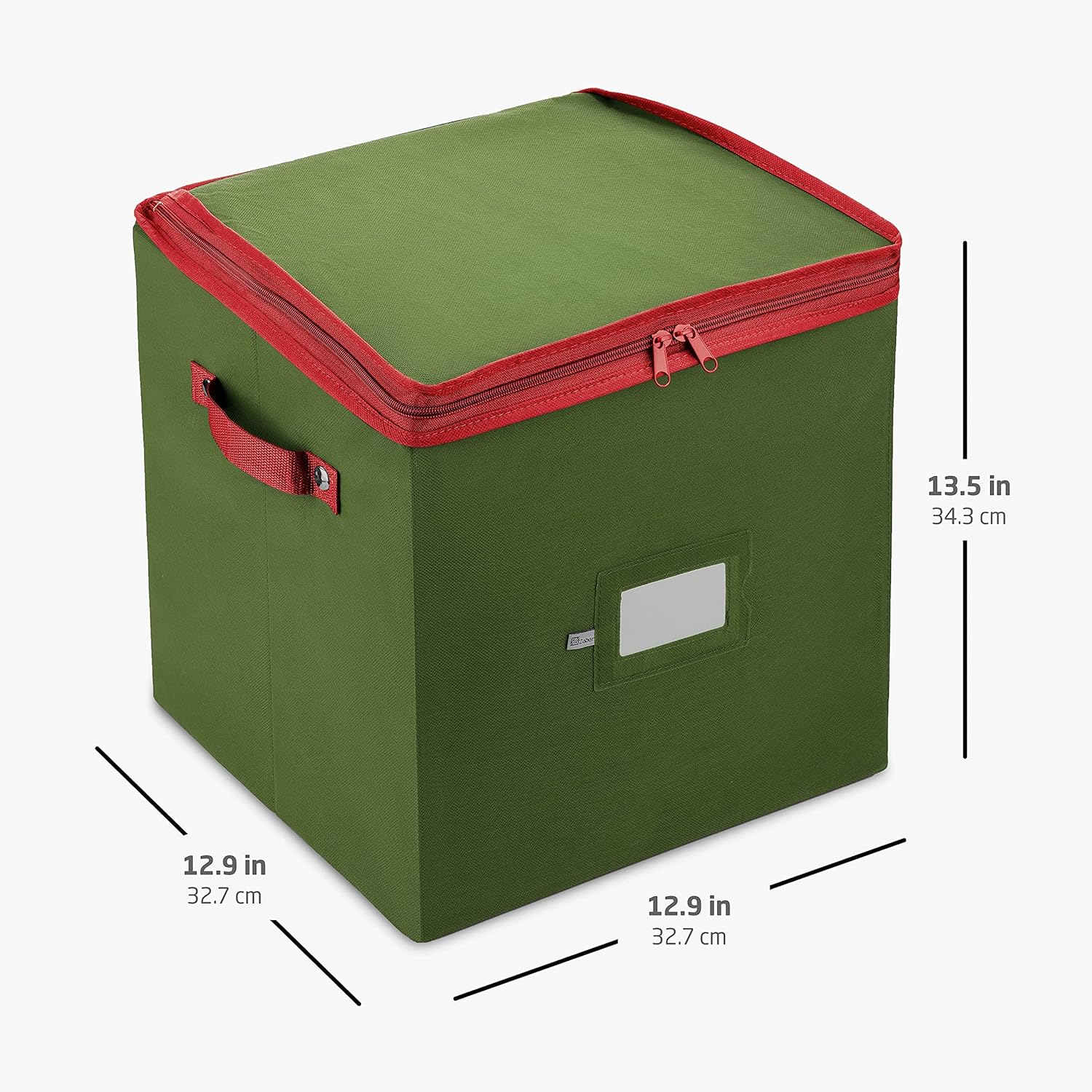 ZOBER Christmas Ornament Storage Box - Organize 64 3" Ornaments with Dividers - Durable Green Container