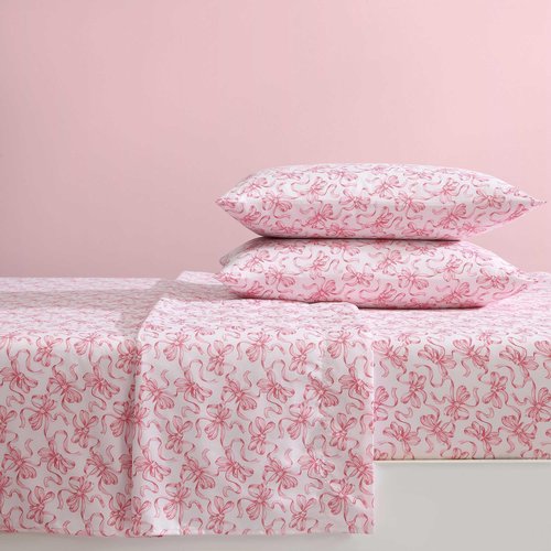 Betsey Johnson - Full Size Sheet Set, Ultra-Soft Bedding with Smooth & Silky Feel, Deep Pockets, Bed Sheets with Matching Fitted Sheet & Pillowcases (Ballet Bows Pink)