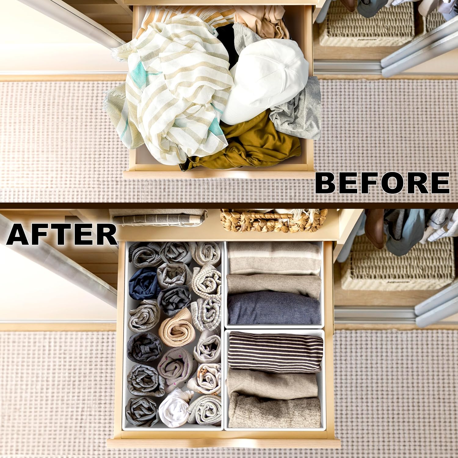 Simple Houseware Underwear Drawer Organizer - Set of 6 for Lingerie, Bras, and Socks | Gray