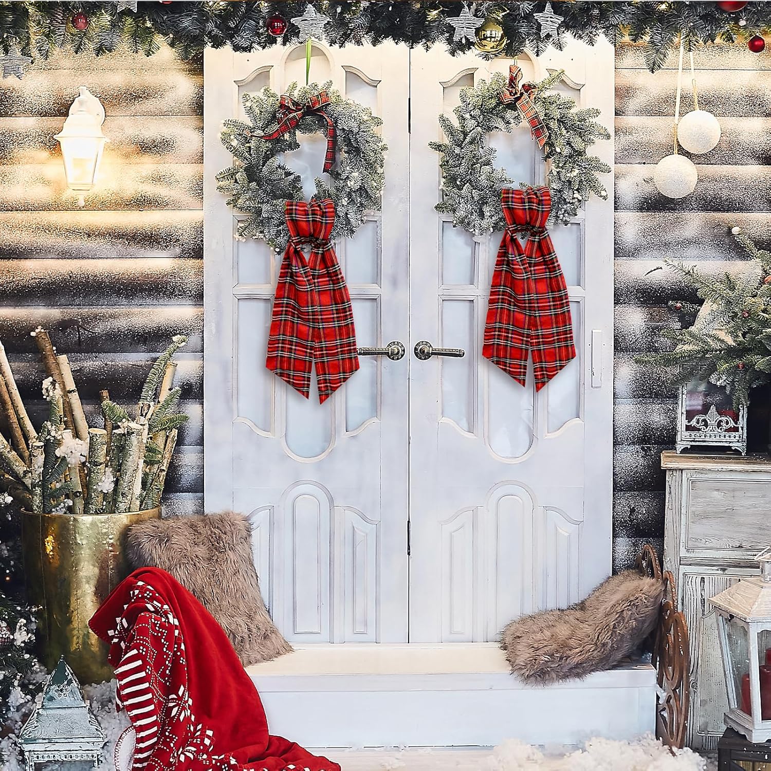 Regine Switzerland Christmas Wreath Sash - Red Buffalo Plaid Satin Ribbon | 5.1 x 54.3 Inches for Indoor/Outdoor Decor
