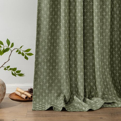 MIULEE Linen Curtains - Geometric Patterned Drapes for Living Room & Bedroom | 84-Inch Olive Green, 2 Panels Set