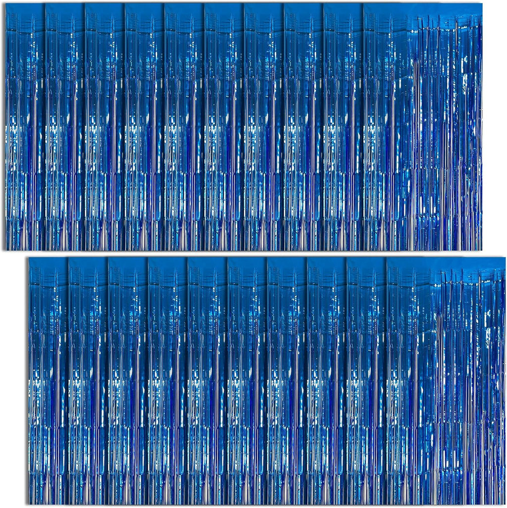 Skiennix 20 Pack Foil Curtain Backdrop - Blue Metallic Tinsel Fringe for Party Decorations