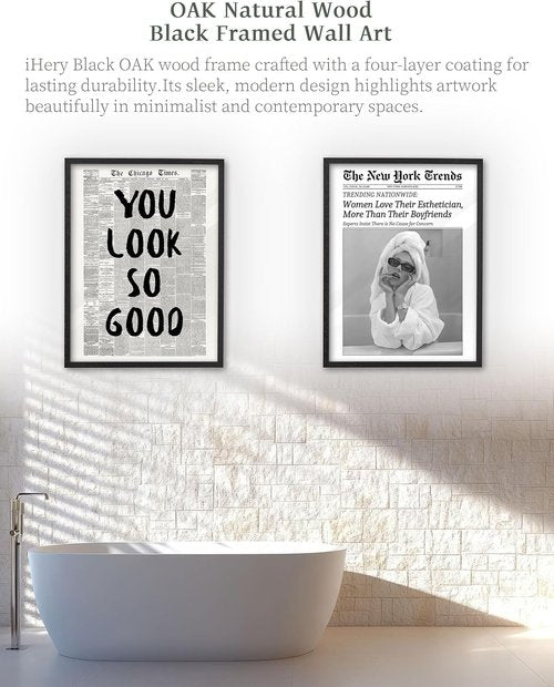 iHery Premium Natural Black Oak Wood Framed Wall Art - Trendy Inspirational Canvas Decor | 8x10in