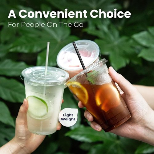 Fit Meal Prep 9 oz Iced Coffee Cups - 100 Pack Disposable Clear Cups with Lids & Straws, BPA Free