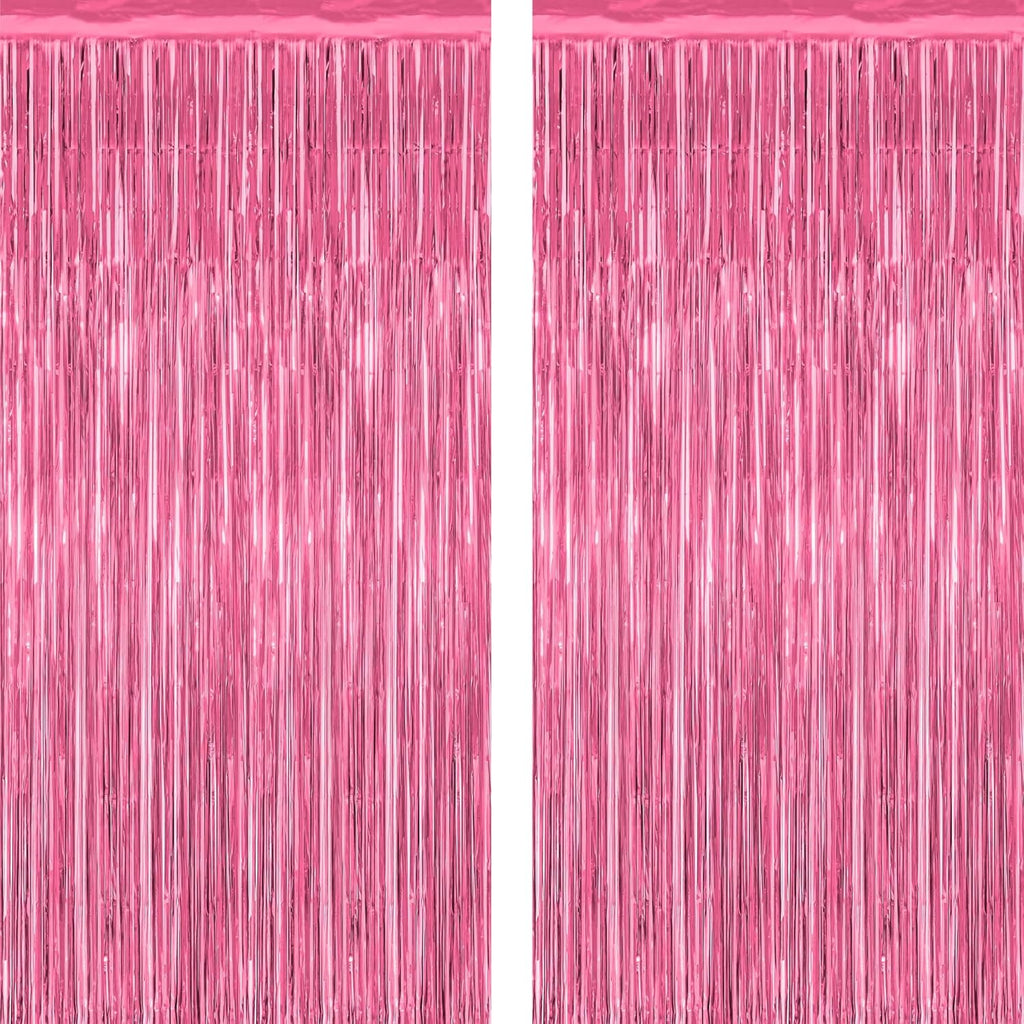 Skiennix Pink Party Decorations - 2 Pack Metallic Tinsel Backdrop Curtains | 3.28 FT x 7.05 FT