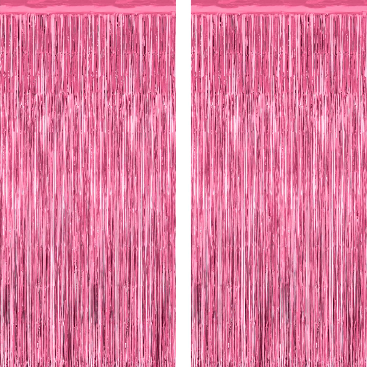 Skiennix Pink Party Decorations - 2 Pack Metallic Tinsel Backdrop Curtains | 3.28 FT x 7.05 FT