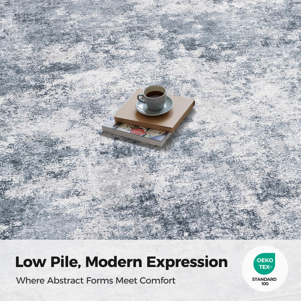 WITSHOCK 6x9 Area Rugs for Living Room : Machine Washable Non Slip - Low Pile Modern Abstract Carpet for Bedroom Kids Room Dining Room - Stain Resistant for Household - Pet Owners (Blue)