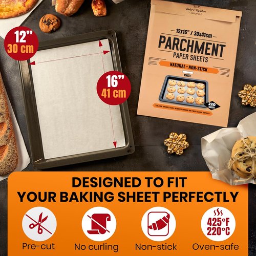 Baker's Signature Parchment Paper Sheets - 220 Pcs Heavy-Duty Non-Stick 12x16 In Size