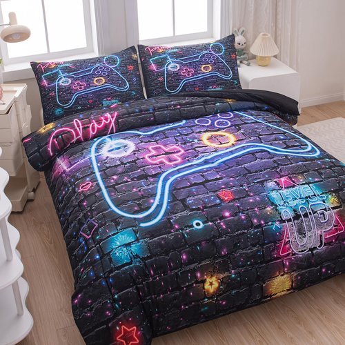 MWMWMW Gaming Bedding Sets for Boys, Kids King Size Comforter for Boys, Kids King Size Gaming Bed Set with 1 Comforter and 2 Pillowcases
