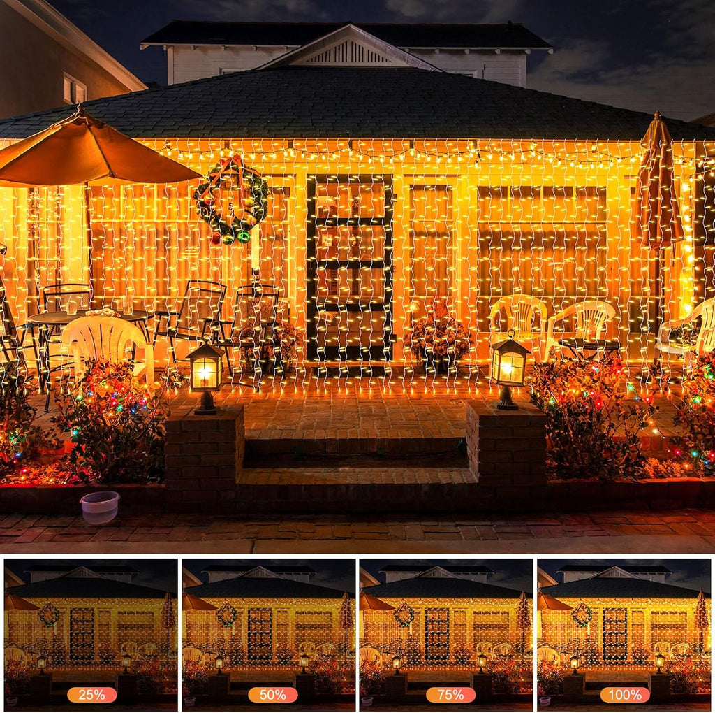 THKFUL Fairy Curtain Lights - 20 x 6.6FT 408LED Warm White String Lights | Waterproof & Remote-Controlled for Bedroom, Balcony, Garden