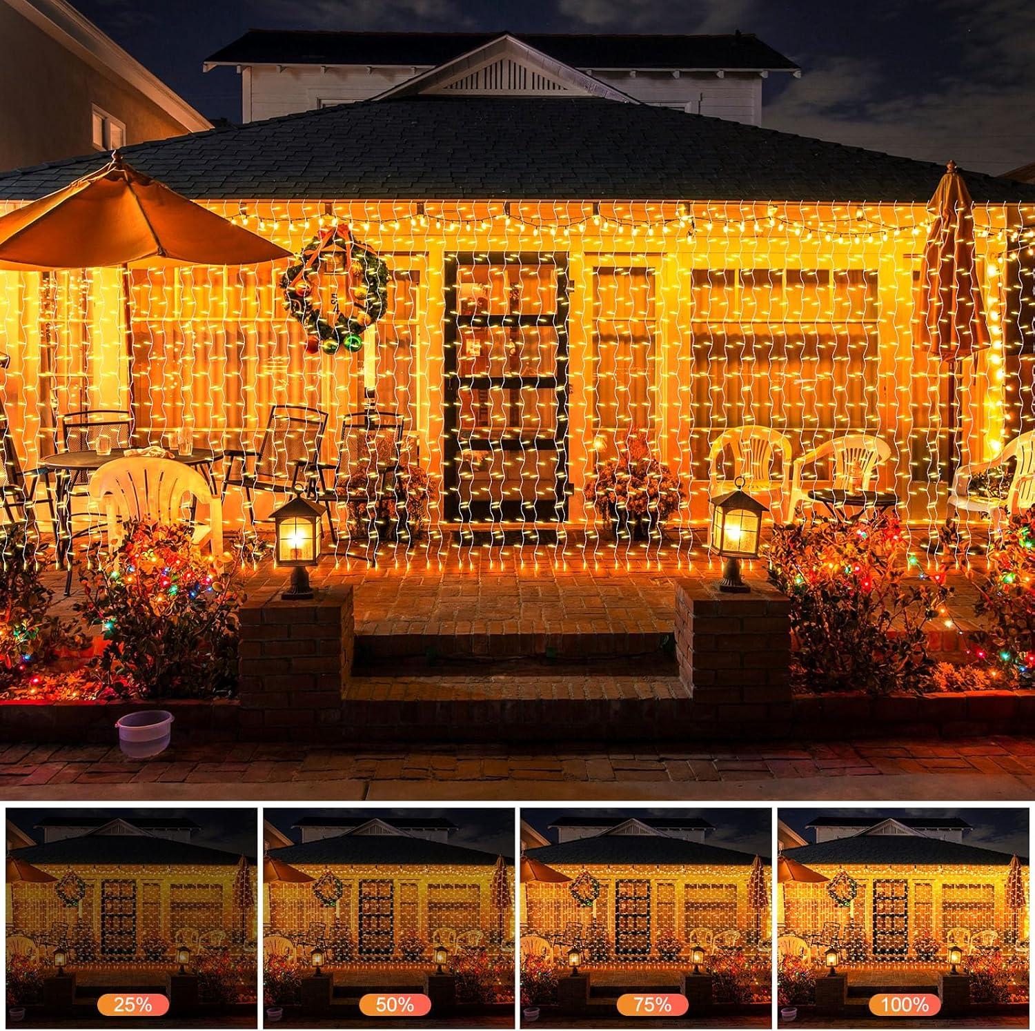 THKFUL Fairy Curtain Lights - 20 x 6.6FT 408LED Warm White String Lights | Waterproof & Remote-Controlled for Bedroom, Balcony, Garden