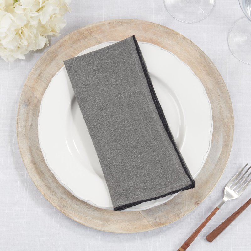Saro Lifestyle Stonewashed Stitch Border Table Napkins (Set of 4), Slate, 20"