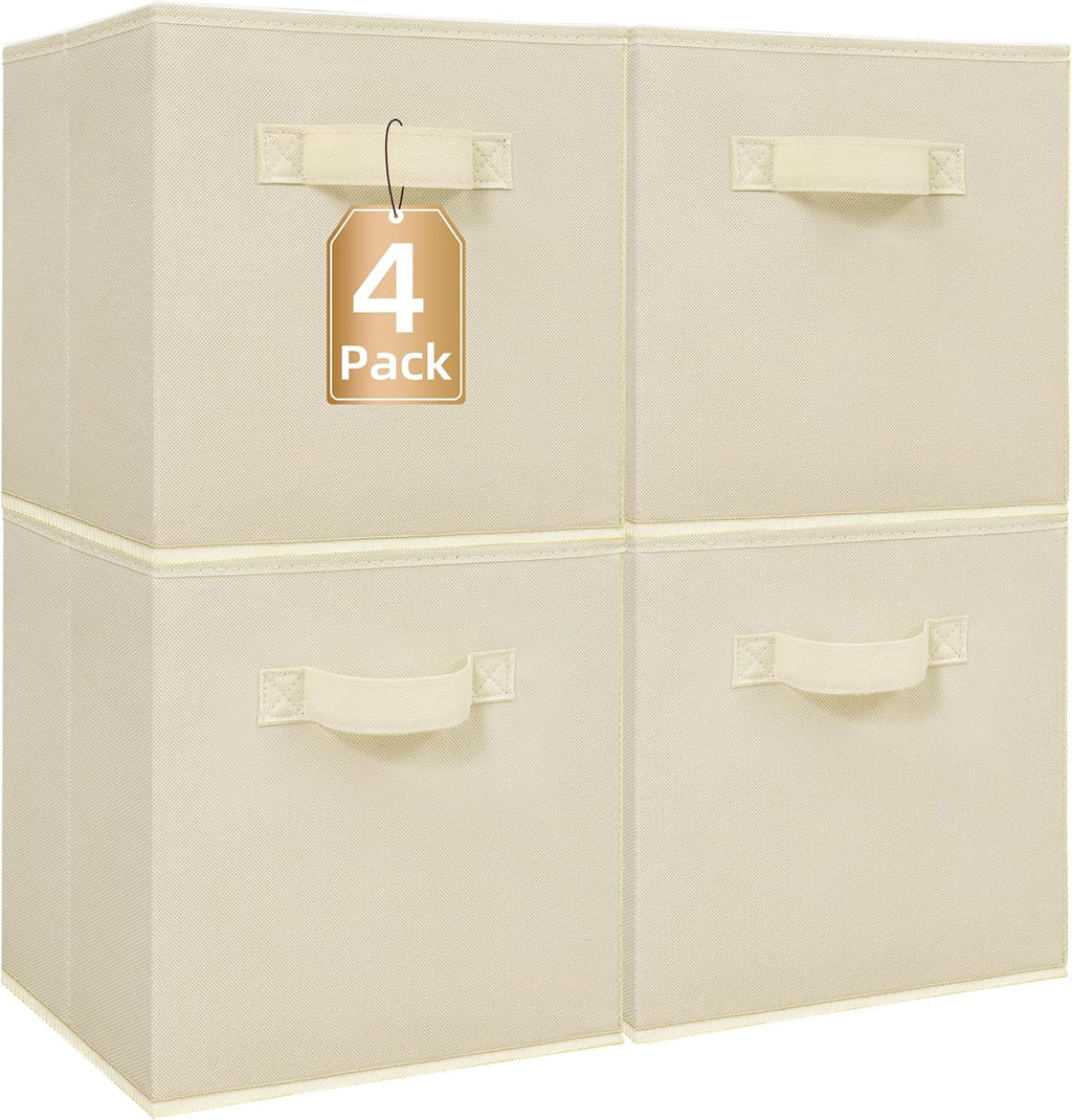 **Storage Maniac 11-Inch Collapsible Storage Cubes - Durable Fabric Bins for Closet & Office | 4-Pack Beige**