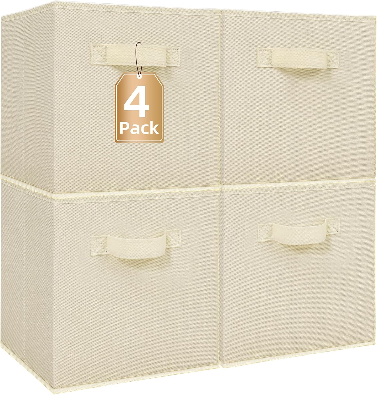 **Storage Maniac 11-Inch Collapsible Storage Cubes - Durable Fabric Bins for Closet & Office | 4-Pack Beige**